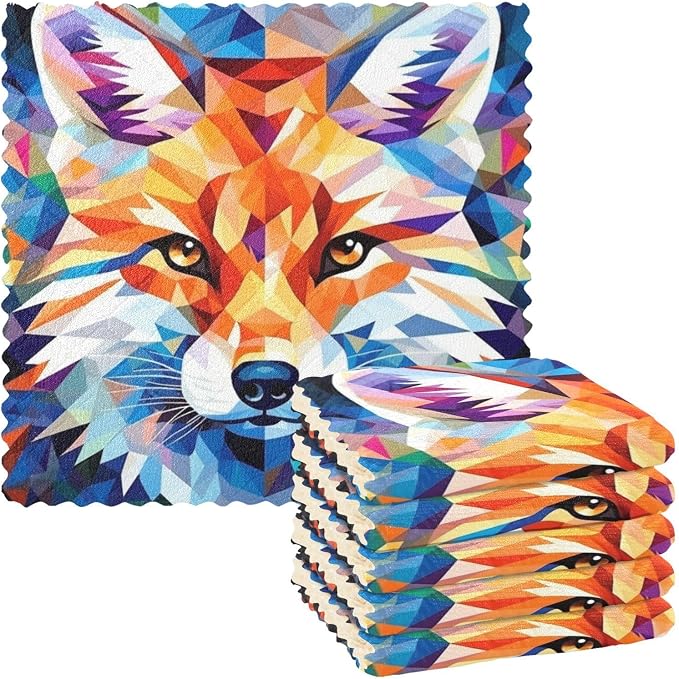 Fox Geometric Kitchen Towels Dish Cloths Set of 6 Microfiber Cleaning Cloths for Cars Super Absorbent Machine