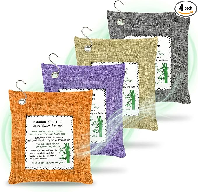 Bamboo Charcoal Bags Odor Absorber 4 Pack×500g Bamboo Charcoal Air Purifying Bags, for Car Air Fresheners, Odor Eliminator for Home，Shoe Deodorizer - Colorful-Activated Charcoal Odor Absorbers