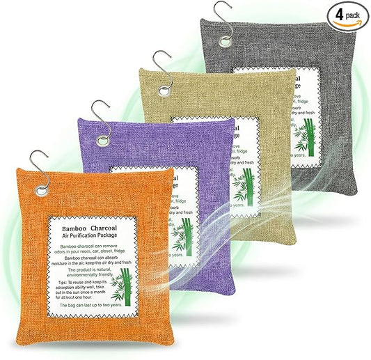 Bamboo Charcoal Bags Odor Absorber 4 Pack×500g Bamboo Charcoal Air Purifying Bags, for Car Air Fresheners, Odor Eliminator for Home，Shoe Deodorizer - Colorful-Activated Charcoal Odor Absorbers