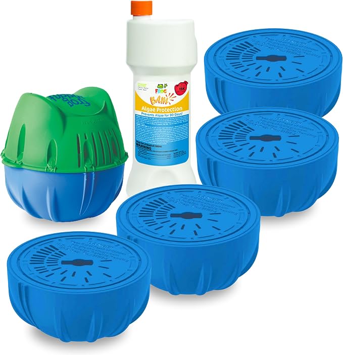 Flippin’ FROG Floating Sanitizer System for Pools 2,000 to 5,000 Gallons - Prefilled Floater with Sanitizing Minerals and Chlorine for Easy Pool Treatment & Maintenance - 4 Month Bundle+