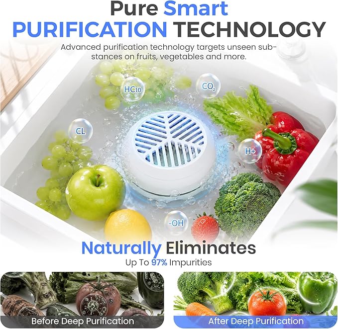 Fruit & Vegetable Purifier, Portable Wireless Deep Cleaning Device, USB Rechargeable Food Purifier for Fruits, Veggies, Meat and Rice, White