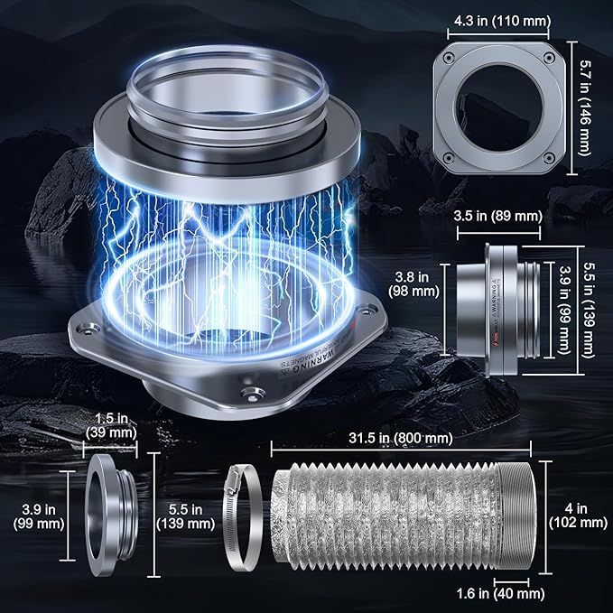 Magnetic Dryer Vent Coupling Easy to Clean Quick Connector Airtight Seal Dryer Vent Connector Kit Including a 2.6ft 4" Duct and two Clamps, DV180