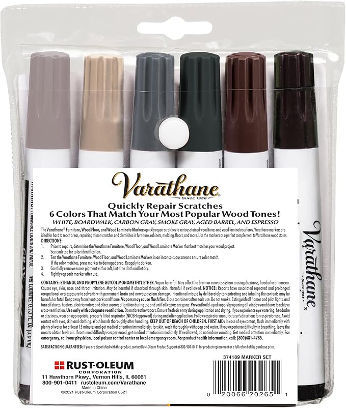 Varathane 374189 Wood Stain Repair Marker Kit, Assorted Cool Tone