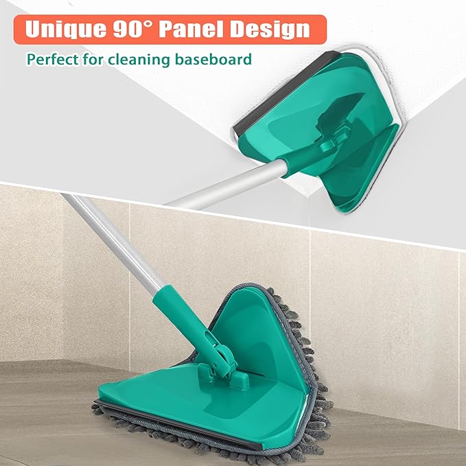 JEHONN Wall Cleaner Mop with Long Handle 82 Inches, 3-in-1 Ceiling Cleaning Tool Duster with 10 Replacement Microfiber Chenille Pads(Green)