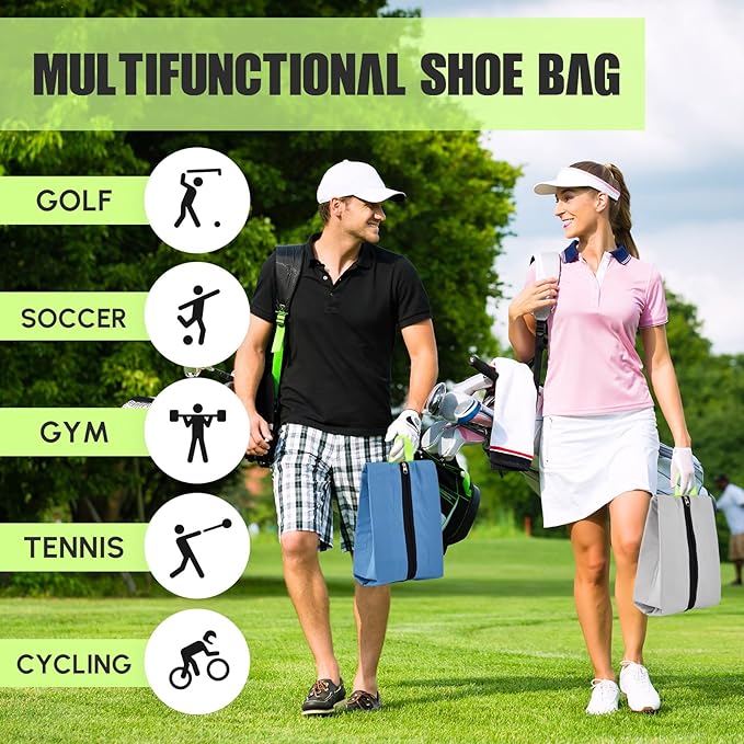 2 Pcs 2 Pack 4 Layer Smell Proof Cleat Bag Fits up to Size 14, Odor & Mud Resistant Cleat Storage, Waterproof, Fits Soccer, Football, Baseball & Golf Shoes (Gray,Blue)