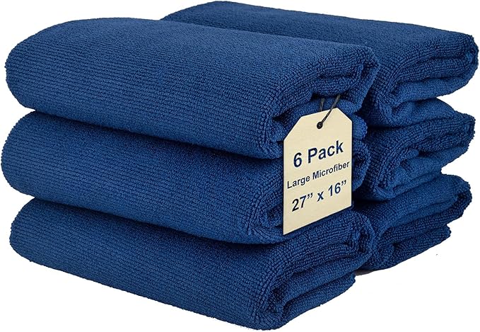 Cleaning Washcloth Towels - Large 27" x 16" Microfiber Rags - Highly Absorbent, Lint Free Streak Free for House, Kitchen, Car, Window Detailing Reusable Shop Towels (6-Pack, Navy Blue)
