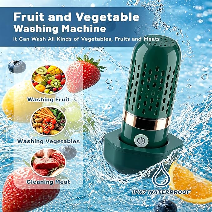 Produce Cleaner – Portable OH-ion Fruit & Vegetable Washer, Deep Cleans Produce, Meat & Seafood in 10 Minutes, No Scrubbing, IPX7 Waterproof, for Home, Travel & Outdoor