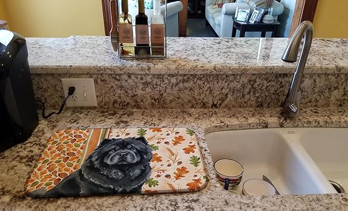 Caroline's Treasures Black Chow Chow Heirloom Fall Dish Drying Mat Absorbent Dish Drying Mat Pad for Kitchen Counter Dish Drainer Mat for Countertop, 14 x 21", Multicolor