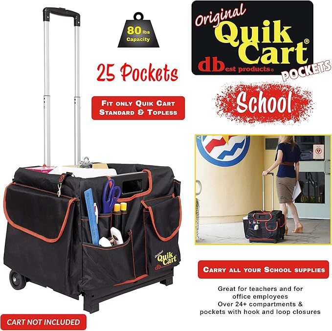 dbest Quik Cart Pockets, Black, Unisex, 20-Pocket Caddy for Easy Organization and Storage