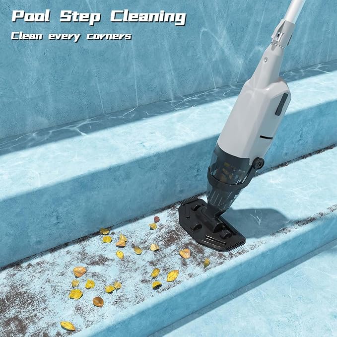 Cordless Pool Vacuum Cleaner for Above Ground Pool & In Ground Rechargeable Pool Vacuum Cleaner - 90 Mins Runtime, with 69" Telescopic Pole, Spa Vacuum for Hot Tub（Misty Grey）