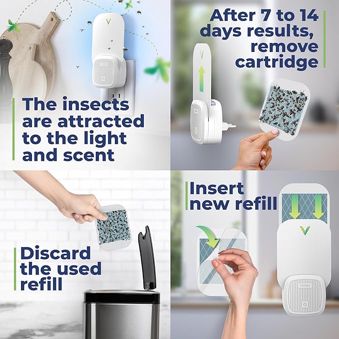 VEYOFLY Fly Catcher Indoor, Fly Trap Indoor, (1 Device + 2 Refills) Fruit Fly Traps for Indoors, Gnat Traps for House Indoor, Bug Killer, Fly Trap, Plug in Light Flying Insect Trap