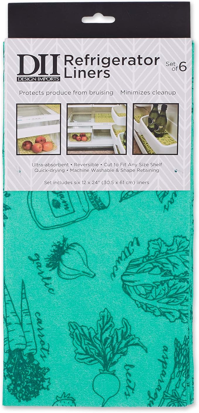 DII Fridge Liner Collection Non-Adhesive, Cut to Fit, Aqua Market, 12x24, 6 Piece