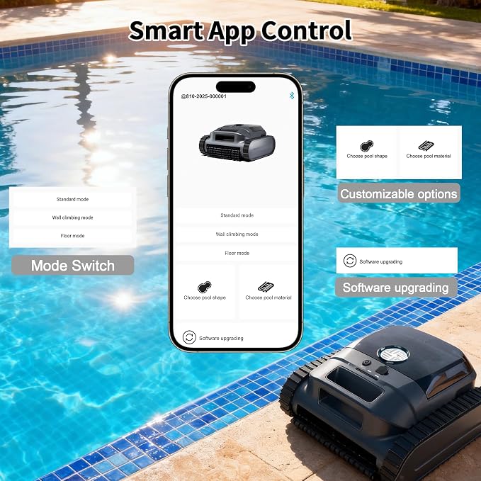 Cordless Robotic Pool Vacuum Cleaner, Intelligent Route Planning, Wall & Waterline Climbing, 120-Min Runtime, for Above Ground/Inground Pools up to 2000 sq. ft, APP Support,White