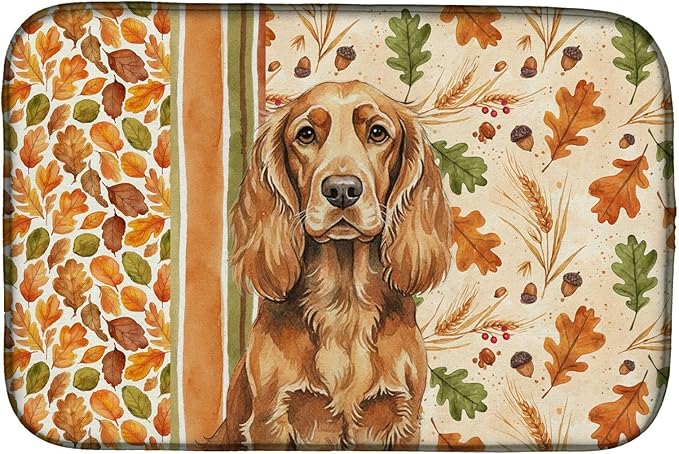 Caroline's Treasures Sussex Spaniel Heirloom Fall Dish Drying Mat Absorbent Dish Drying Mat Pad for Kitchen Counter Dish Drainer Mat for Countertop, 14 x 21", Multicolor