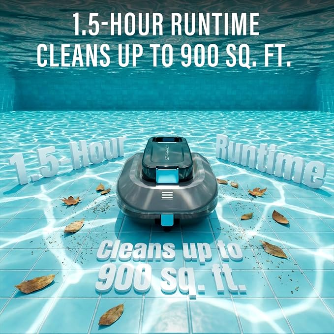 STARRYBOT Cordless Robotic Pool Cleaner with Dual high-Efficiency Motors Delivers Strong Suction, Smart Self-Parking,Smart LED Indicator,Pool Vacuum for Above-Ground Flat Pool up to 900 Sq.ft(Gray)