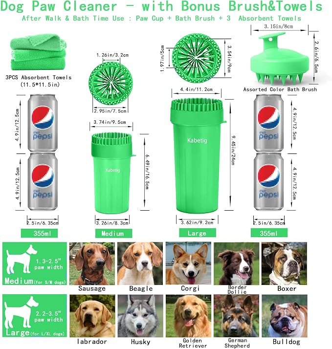 Dog Paw Cleaner Cup with Detachable Top Brush for Large & XL Dogs | Quick-clean muddy paws with soft bristles, one-step top brush grabs loose fur, lazy-friendly design, fits paws 2.5-3.5“ wide