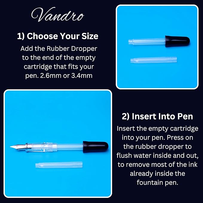 Vandro Fountain Pen Cleaning Flush Kit - High Power Fountain Pen Flush Solution with Accessories