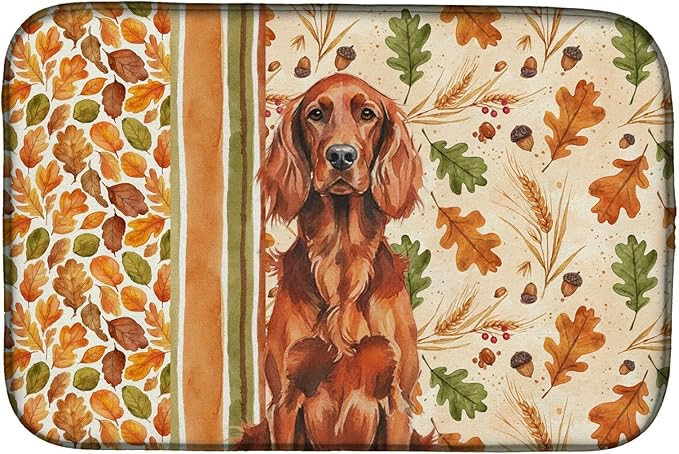 Caroline's Treasures Irish Setter Heirloom Fall Dish Drying Mat Absorbent Dish Drying Mat Pad for Kitchen Counter Dish Drainer Mat for Countertop, 14 x 21", Multicolor