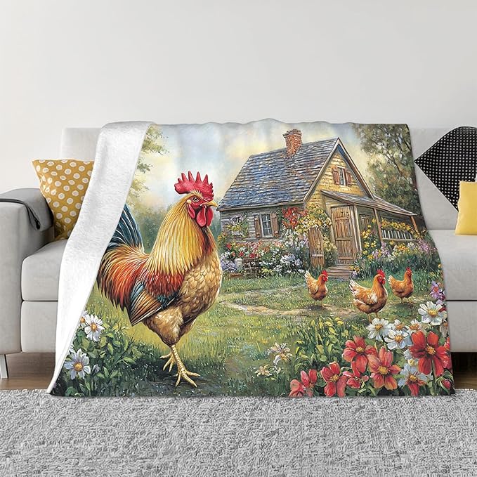 Tijuboni Rooster Chicken Throw Blanket Rooster Gifts for Girls Boys Women Men Kids Adults Soft Flannel Fleece Blanket for Couch Sofa Bed Home Decor 50"x60"