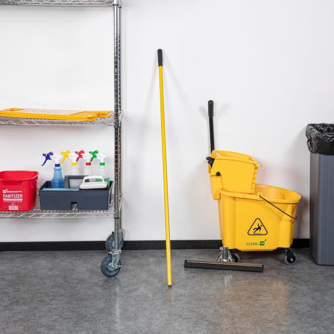 Restaurantware RW Clean 54.3 Inch Non-Slip Handle For Floor Squeegee - Hanging Loop Durable Yellow Iron Handle