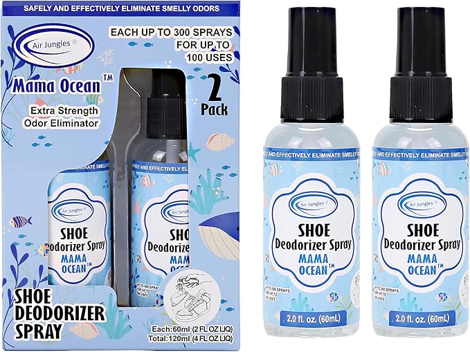 Air Jungles 3-in-1 Shoe Care & Odor Eliminator Bundle, Ocean Scent Deodorizing Balls (6 Count), Leather Cleaner Wipes (70 Count, XL 8"x10"), and Shoe Deodorizer Spray – Freshener for Shoes, Gym Bags