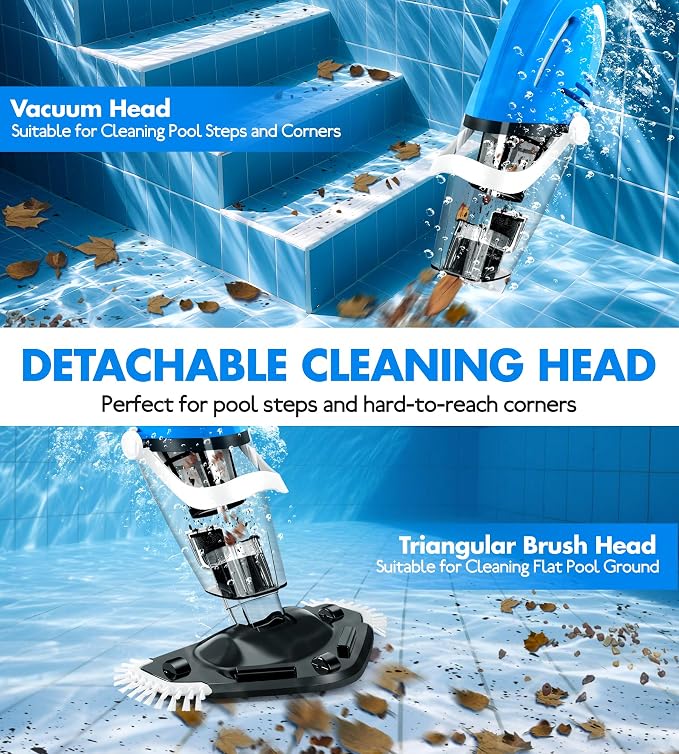 KlrSwp Cordless Pool Vacuum for Above Ground Pool, Magnetic Charging Handheld Pool Vacuum Cleaner, Anti-backflow Design Spa Vacuum for Hot Tub with Telescopic Pole | 18.5GPM Suction, 80-Min Runtime