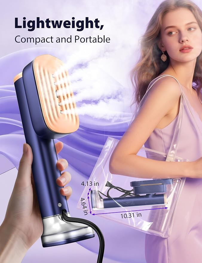 Travel Steamer for Clothes with 180 ml Water Tanks,15s Fast Heat-up,24 g/min Strong Steam Performance, Portable Garment Steamer with Touch Control, Steam Iron Gold Blue