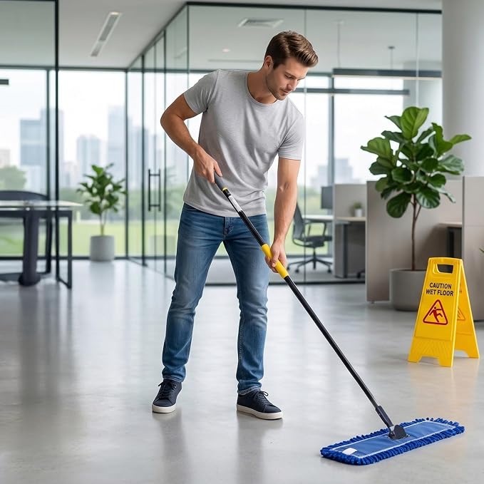KLEEN HANDLER 24" Microfiber Dust Mop with Frame and 61" Extendable Clip-On Handle (2 Mop Heads, 1 Frame, 1 Handle), Commercial Dust Mop Kit for Floor Cleaning