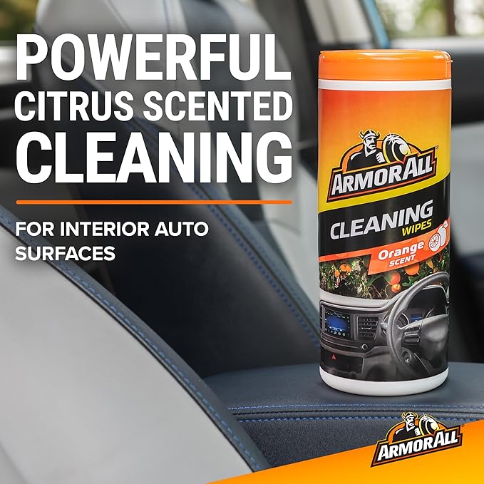 Armor All Car Interior Cleaner Wipes, Car Cleaning Wipes with Orange Cleans Dirt and Dust in Cars, Trucks and Motorcycles, 25 Count (Pack of 6)