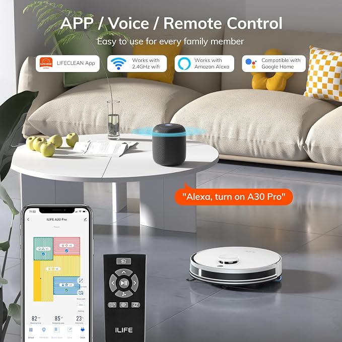 ILIFE A30 Pro Robot Vacuum and Mop Combo, Self Emptying Robot Vacuum Cleaner + Replacement Dust Bags, 5 Pack Included