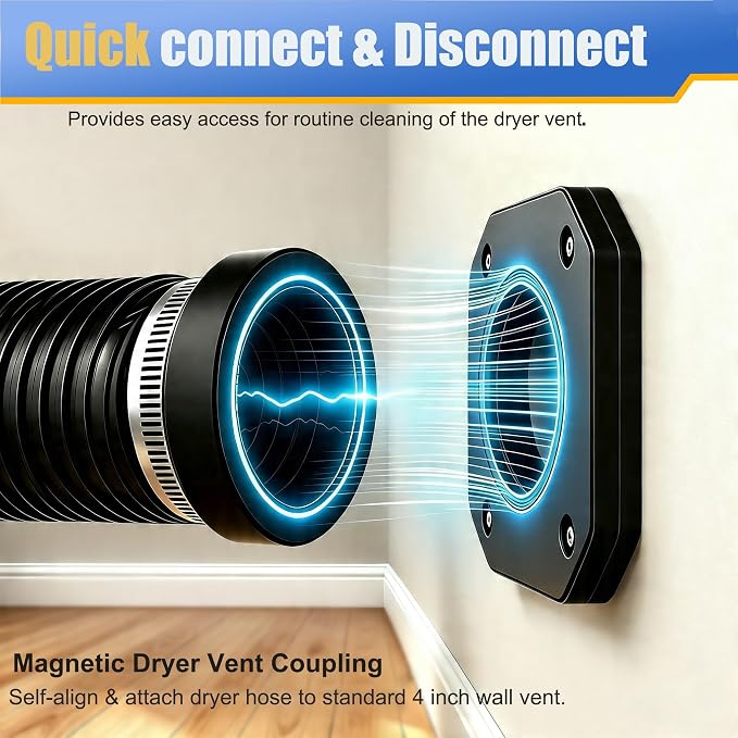 DVC-180 Magnetic Dryer Vent Connector Kit Coupling Easy to Clean, Including a 3.2ft 4" Heavy-Duty Four-Layer dryer vent hose & 2 Clamps