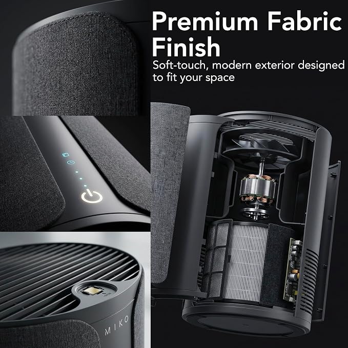 Miko Ibuki 2.0 Air Purifier for Home with App Control, H13 HEPA Filter, Ionizer, Aromatherapy, 5 Fan Speeds, Touch Panel & Timer – Covers Up to 1500 Sq Ft