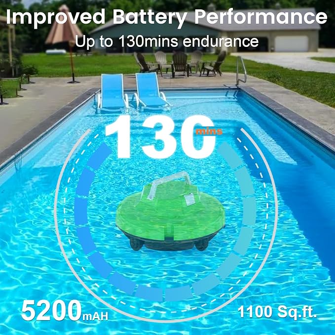 (2026 New) Robot Pool Vacuum for Above Ground Pool, Cordless Robotic Pool Cleaner Dual Motors, 130 Mins Runtime, Auto-Dock, Automatic Pool Vacuum Cleaner for In-Ground Flat Pools Up to 1100 Sq.Ft