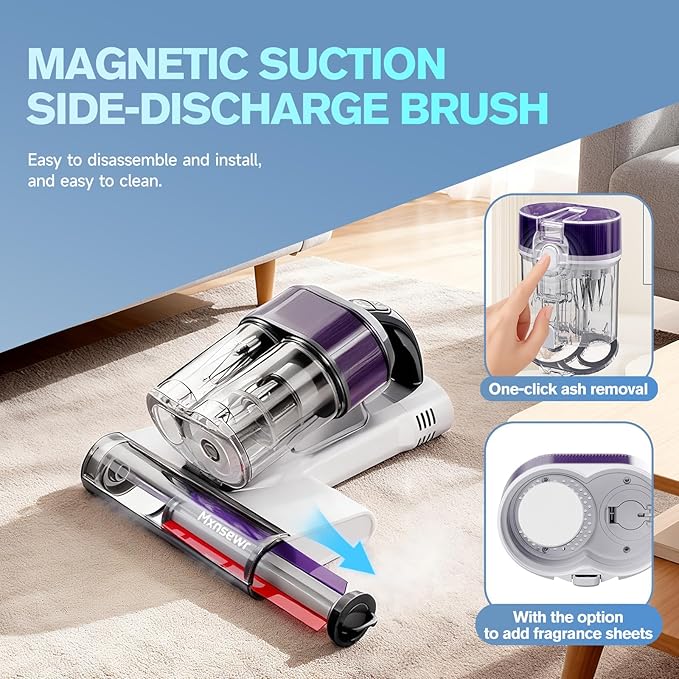 Mxnsewr Mattress Vacuum Cleaner, Ultrasonic Bed Vacuum Cleaner with 18Kpa Strong Suction, 150°F Heat & 253.7nm UV-C Light, Intelligent Dual Cup, One-Click Dust Removal for Bed, Sofa, Carpet, White