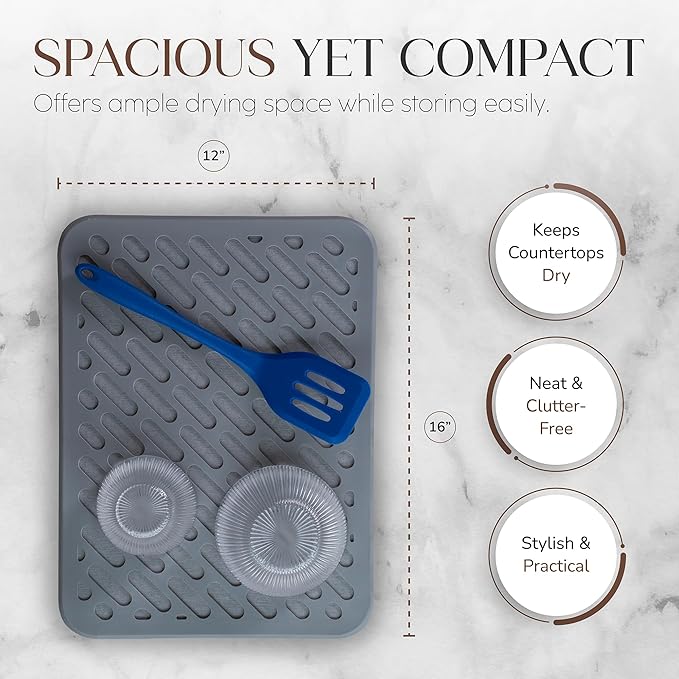 Better Houseware Stone Drying Mat for Kitchen Counter Diatomaceous Earth Dish Drying Mat Self Absorbing Kitchen Mat with Non-Slip Silicone Cover, Super Absorbent Stone Dish Drying Mat