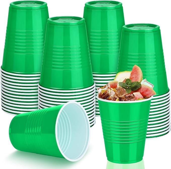 Kochorie 50 Pack Disposable Plastic Cups 12 Ounce Green Solo Cups Drinking Party Cups Bulk Party Cups for Christmas Halloween Wedding Birthday Parties, Picnics Events