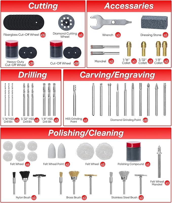 SHALL 508-Piece Rotary Tool Accessories Kit, Universal Rotary Tool Bits for Sanding, Cutting, Grinding, Drilling, Carving, Engraving, Polishing, Cleaning, Rotary Tool Attachments with Carrying Case