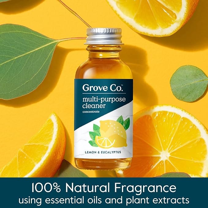 Grove Co. Multi-Purpose Cleaner Refills & Glass Bottle, Lemon & Eucalyptus | 2 refills and 1 Reusable Glass Bottle; Plant-based; No plastic waste; Ammonia & chlorine free; No Harsh Chemicals