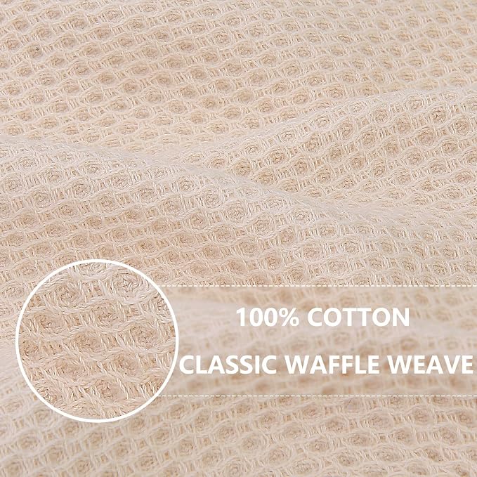 Homaxy 100% Cotton Waffle Weave Kitchen Dish Towels, Ultra Soft Absorbent Quick Drying Cleaning Towel, 13 x 28 Inches, 18-Pack, Beige