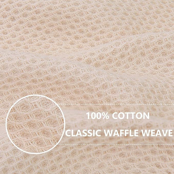 Homaxy 100% Cotton Waffle Weave Kitchen Dish Towels, Ultra Soft Absorbent Quick Drying Cleaning Towel, 13 x 28 Inches, 24-Pack, Beige