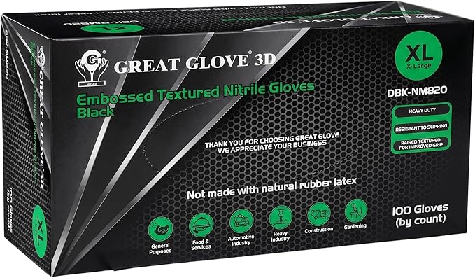 GUS Black 8 Mil Diamond Grip Nitrile Disposable Gloves