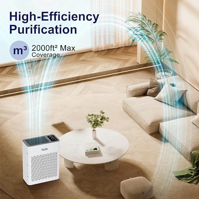 Tolife Air Purifier Large Room, HEPA Air Purifiers for Home Pets Hair with Washable Filter, Air Cleaner for Bedroom up to 1095 Ft² Dust Smoke Odor, Sleep Mode, Timer, White