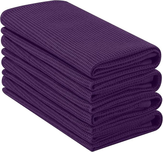 Homaxy 100% Cotton Waffle Weave Kitchen Towels - 4 Pack Soft and Absorbent Dish Towels - 16 x 26 Inches Quick Dry Hand Towels - Eggplant