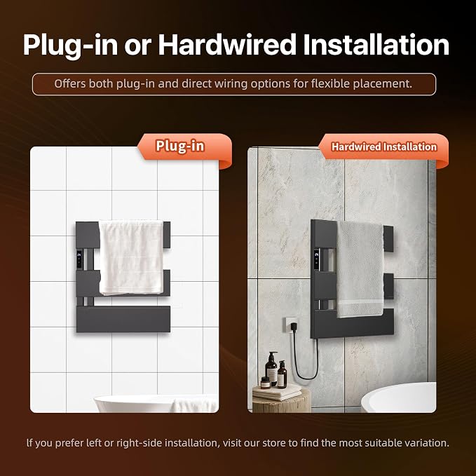 Electric Towel Warmer with Smart LED Timer, Modern [2/3/4] Bar Large Panel Heated Towel Rack, Wall-Mounted Plug-in/Hardwired 2-in-1, Rapid Warmth for Bathrooms, [Matte Black/Alpine White]
