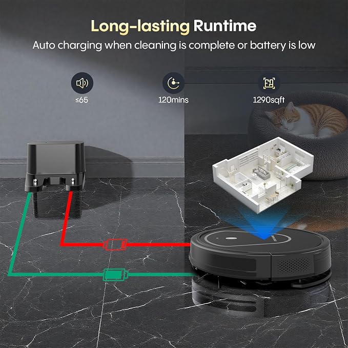 Bagotte Robot Vacuum and Mop Combo,5000Pa Suction Robotic Vacuums Cleaner with Low Noise, Self-Charger,2.4G WiFi/App/Alexa/Remote Control for Pet Hair,Hard Floor,Carpet