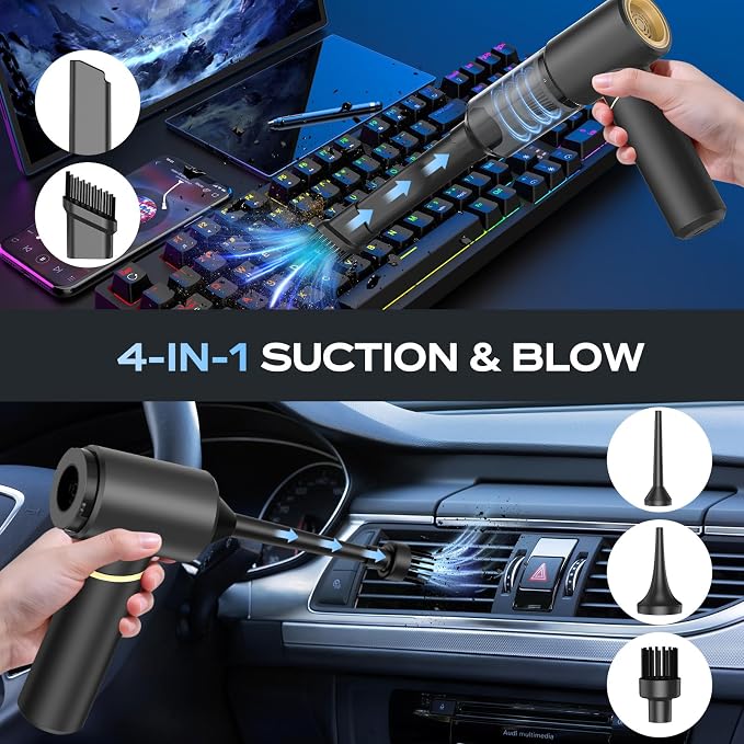 BSRCO Brushless Handheld Vacuum, 15000Pa Strong Suction Cordless Car Vacuum with 2 Modes, 0.67lbs Ultra-Lightweight Mini Portable Vacuum Cleaner & Air Duster for Home, Keyboard, Pet Hair, Travel