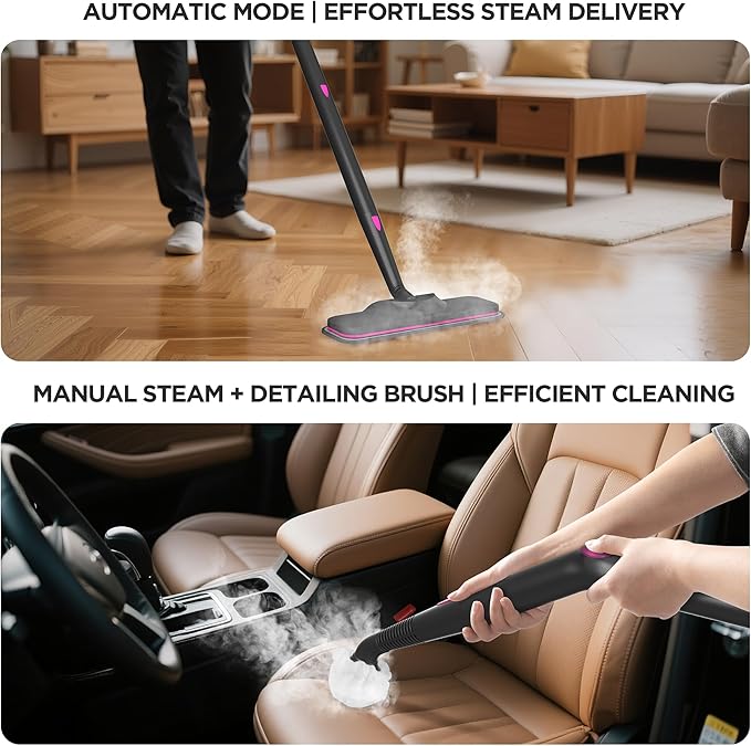 All-in-1 Steam Cleaner with 25 PSI High-Pressure Boiler, 21-Piece Accessory Kit, Portable Handheld & Floor Steamer for Tiles, Grout, Furniture and Car, Chemical-Free Deep Cleaning,3 Colors Selection