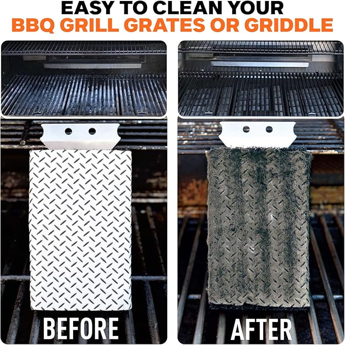 Proud Grill Q-Swiper XL BBQ Grill Brush Cleaner Set - 1 Long Grill Brush with Scraper & 40 Cleaning Wipes, Easy-Clean, Bristle & Wire Free, Grease & Grime Remover, Cleaner Kit for Outdoor Smoker
