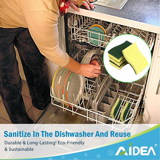 AIDEA Heavy Duty Scrub Sponge, Cleaning Sponge, Kitchen Dish Sponge, Effortless Cleaning Eco Scrub Pads for Dishes,Pots,Pans All at Once