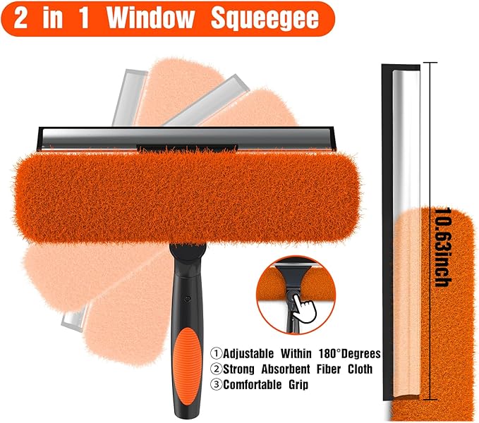 LAANPOLE 36FT Window Squeegee with Extension Pole, 2-in-1 Squeegee for Window Cleaning, Professional Cleaning Kit for Home with 30FT Telescoping Pole for Outdoor Indoor Use